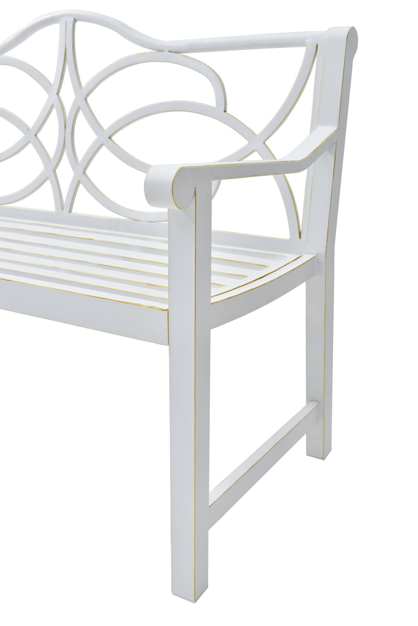 Outdoor Garden Patio Bench,Iron Metal Steel Frame Park Bench with Backrest and Armrest, Slatted Seat for Park, Yard & Po image 4