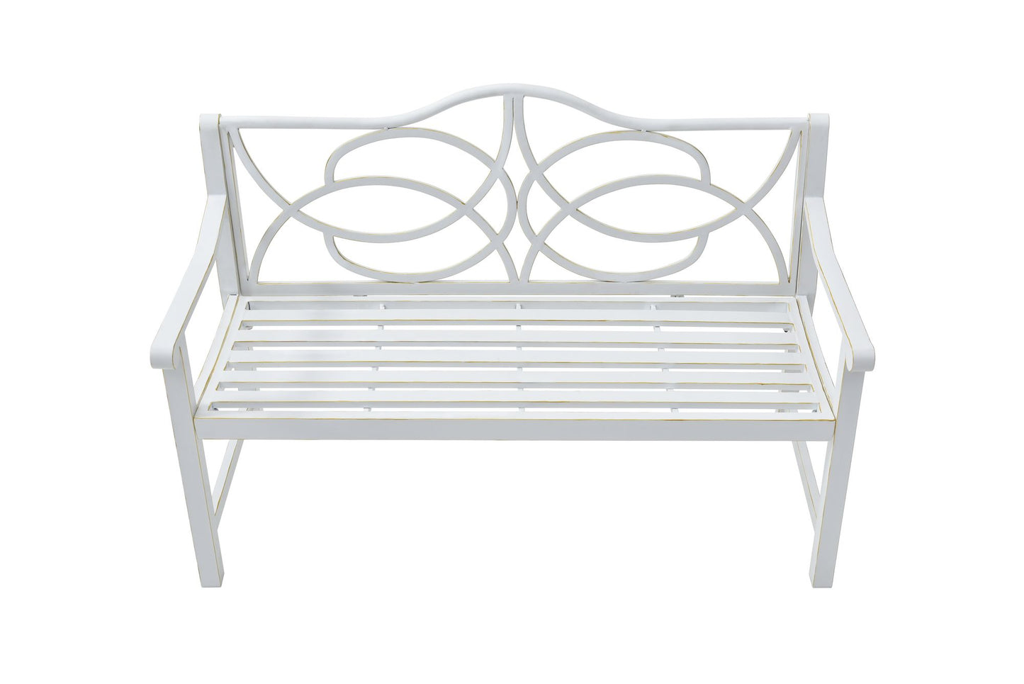 Outdoor Garden Patio Bench,Iron Metal Steel Frame Park Bench with Backrest and Armrest, Slatted Seat for Park, Yard & Po image 3