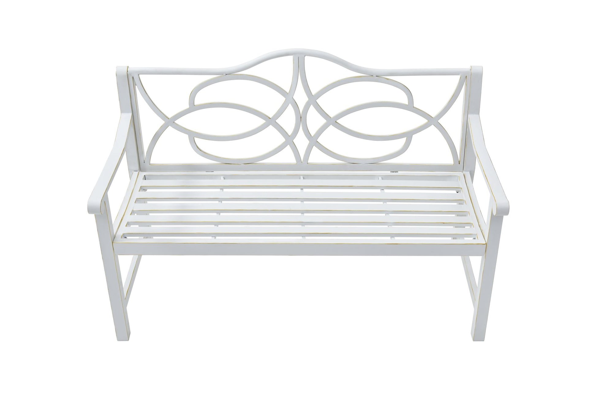 Outdoor Garden Patio Bench,Iron Metal Steel Frame Park Bench with Backrest and Armrest, Slatted Seat for Park, Yard & Po image 3
