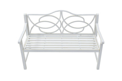 Outdoor Garden Patio Bench,Iron Metal Steel Frame Park Bench with Backrest and Armrest, Slatted Seat for Park, Yard & Po image 3