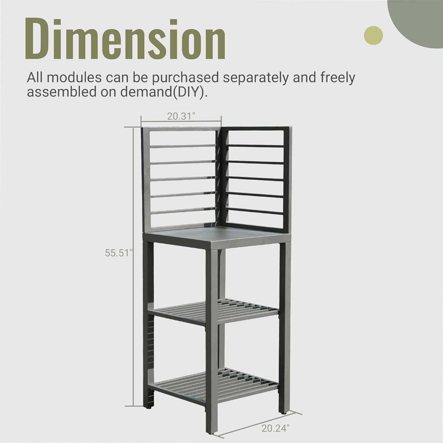 Outdoor kitchen island with adjustable leveler feet and protective cover