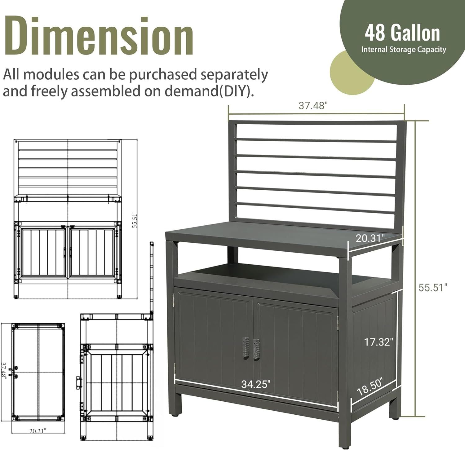 Outdoor Kitchen Island with Storage, Aluminum Kitchen Storage Island with Wall Hanging, Freestanding Grill Storage Cabin image 6
