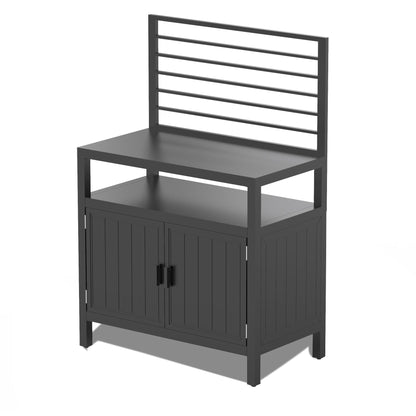 Outdoor Kitchen Island with Storage, Aluminum Kitchen Storage Island with Wall Hanging, Freestanding Grill Storage Cabin image 1