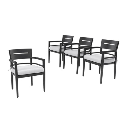 Outdoor Patio K/D Aluminum Stationary Dining Chairs 4PCS with Outdoor-grade Sunbrella Fabric Cushions, Tapered Feet, Emb image 10