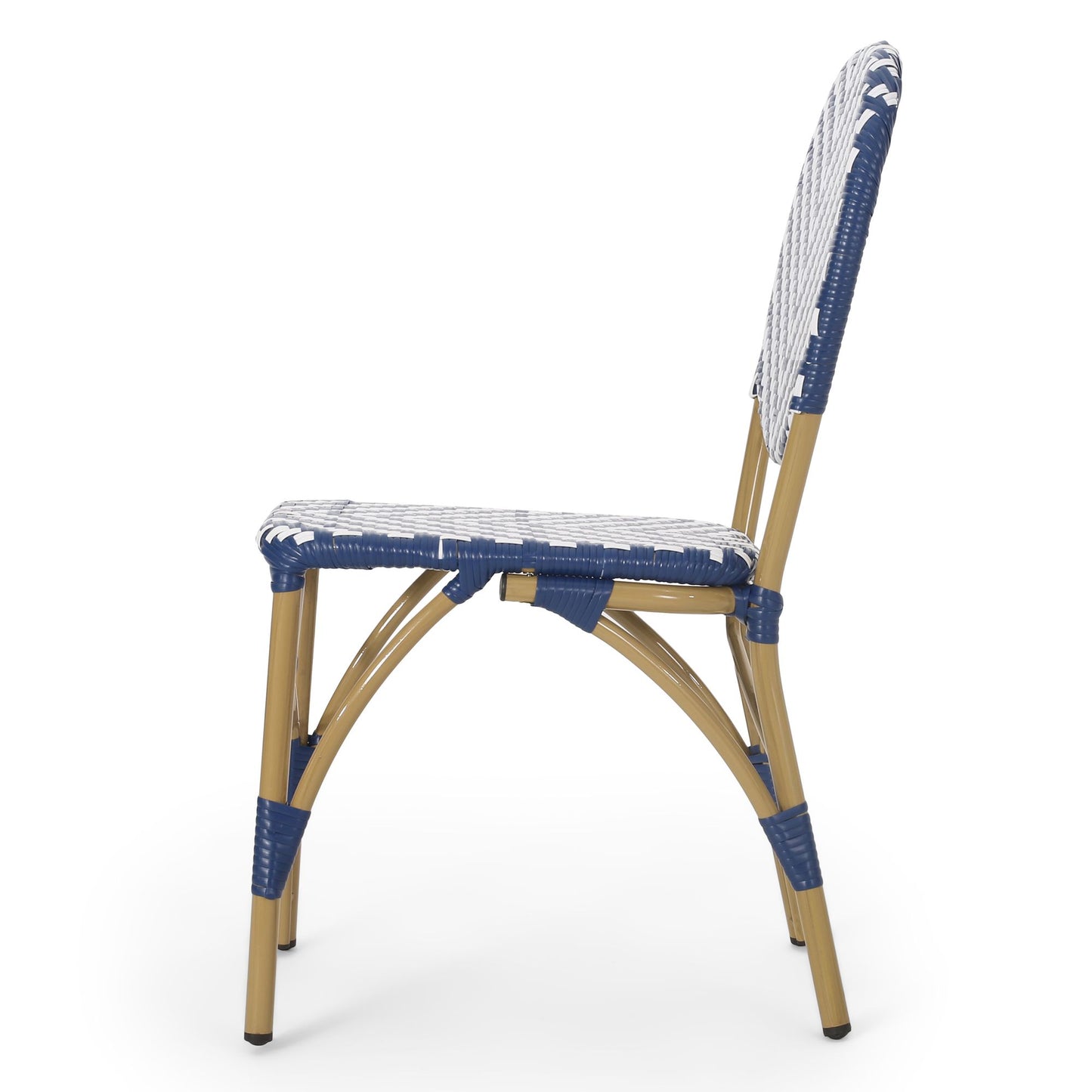 Outdoor PE Ratten and Aluminum French Armless Bistro Chairs, Set of 2, Navy Blue, Bamboo Print Finish image 9