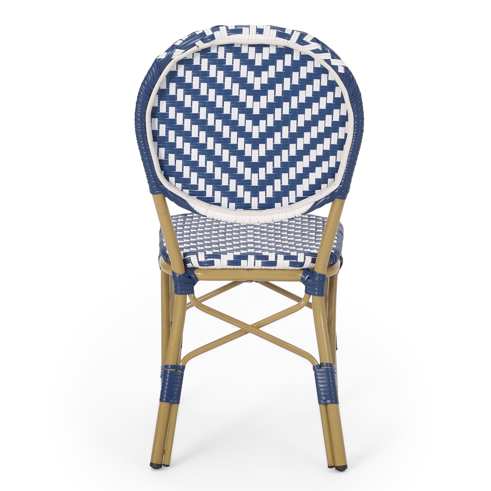 Outdoor PE Ratten and Aluminum French Armless Bistro Chairs, Set of 2, Navy Blue, Bamboo Print Finish image 11