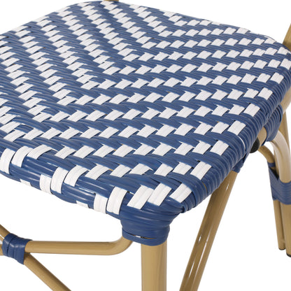 Outdoor PE Ratten and Aluminum French Armless Bistro Chairs, Set of 2, Navy Blue, Bamboo Print Finish image 14