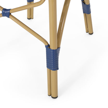 Outdoor PE Ratten and Aluminum French Armless Bistro Chairs, Set of 2, Navy Blue, Bamboo Print Finish image 13
