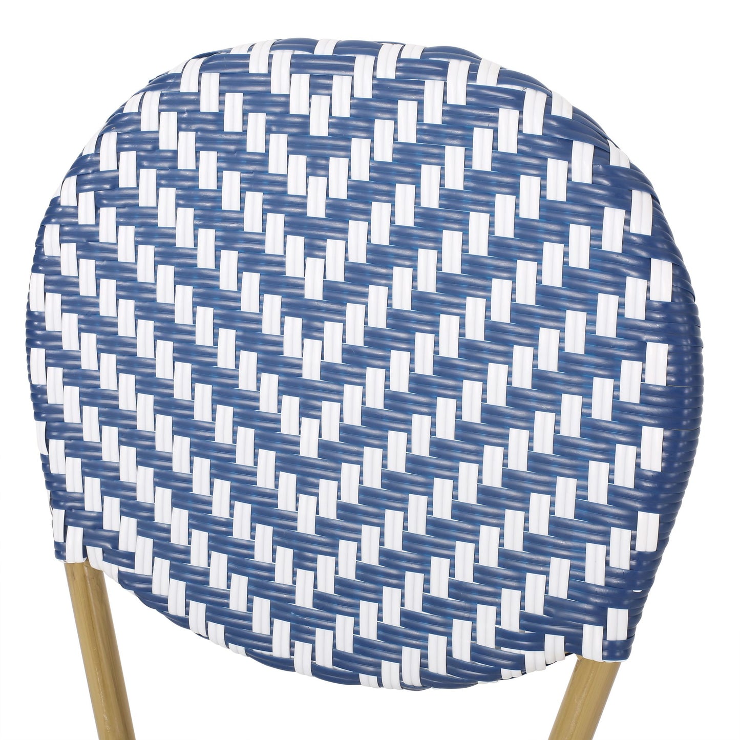 Outdoor PE Ratten and Aluminum French Armless Bistro Chairs, Set of 2, Navy Blue, Bamboo Print Finish image 12