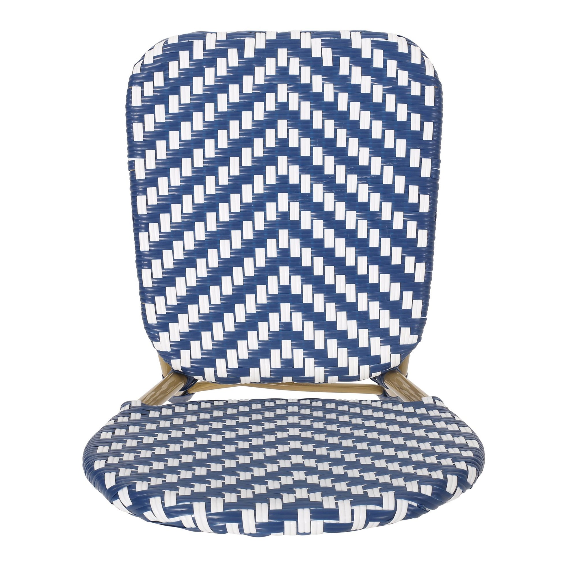 Outdoor PE Ratten and Aluminum French Armless Bistro Chairs, Set of 2, Navy Blue, Bamboo Print Finish image 10