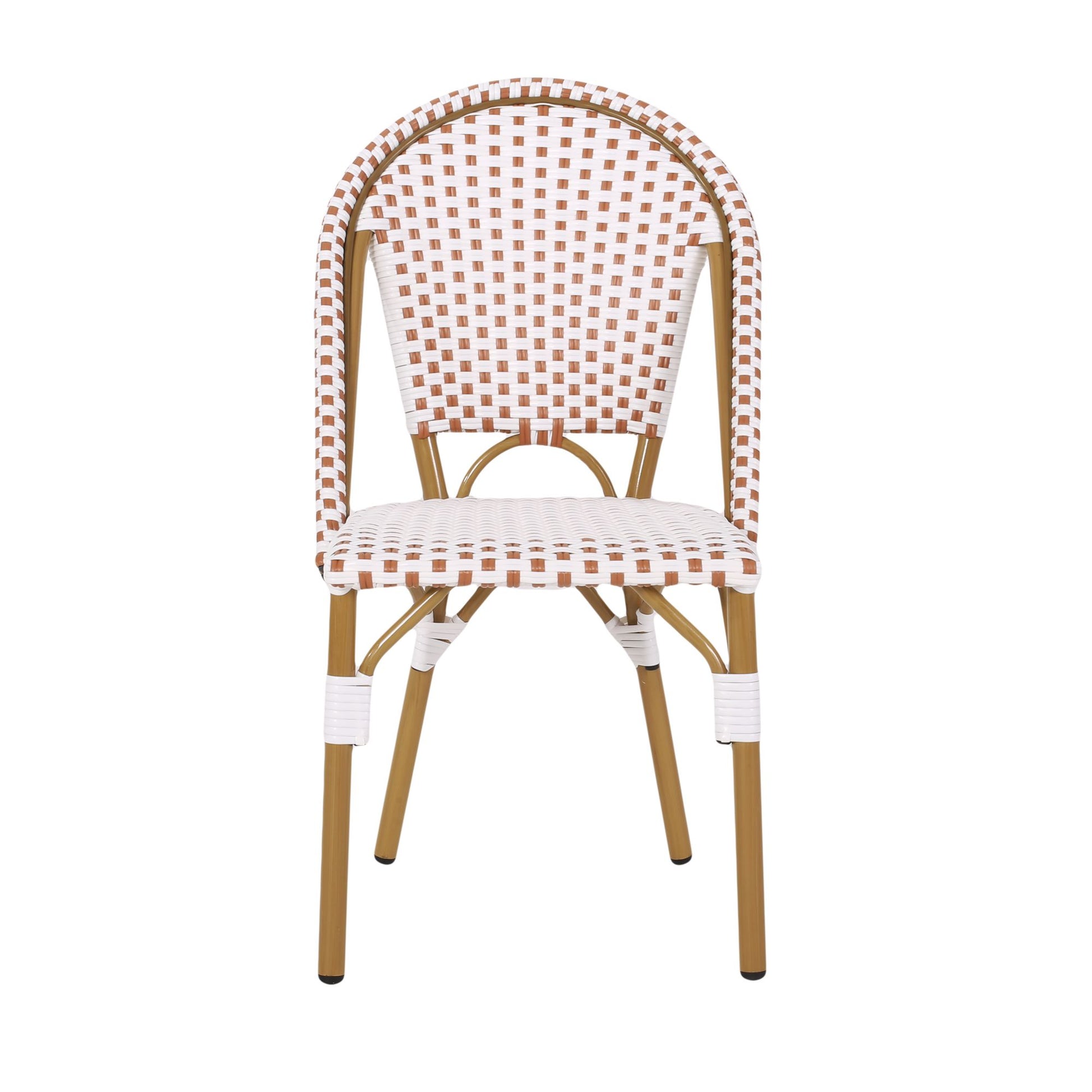 Outdoor PE Ratten and Aluminum French Bistro Chairs, Set of 2, Rusted Red & White, Bamboo Print Finish image 6