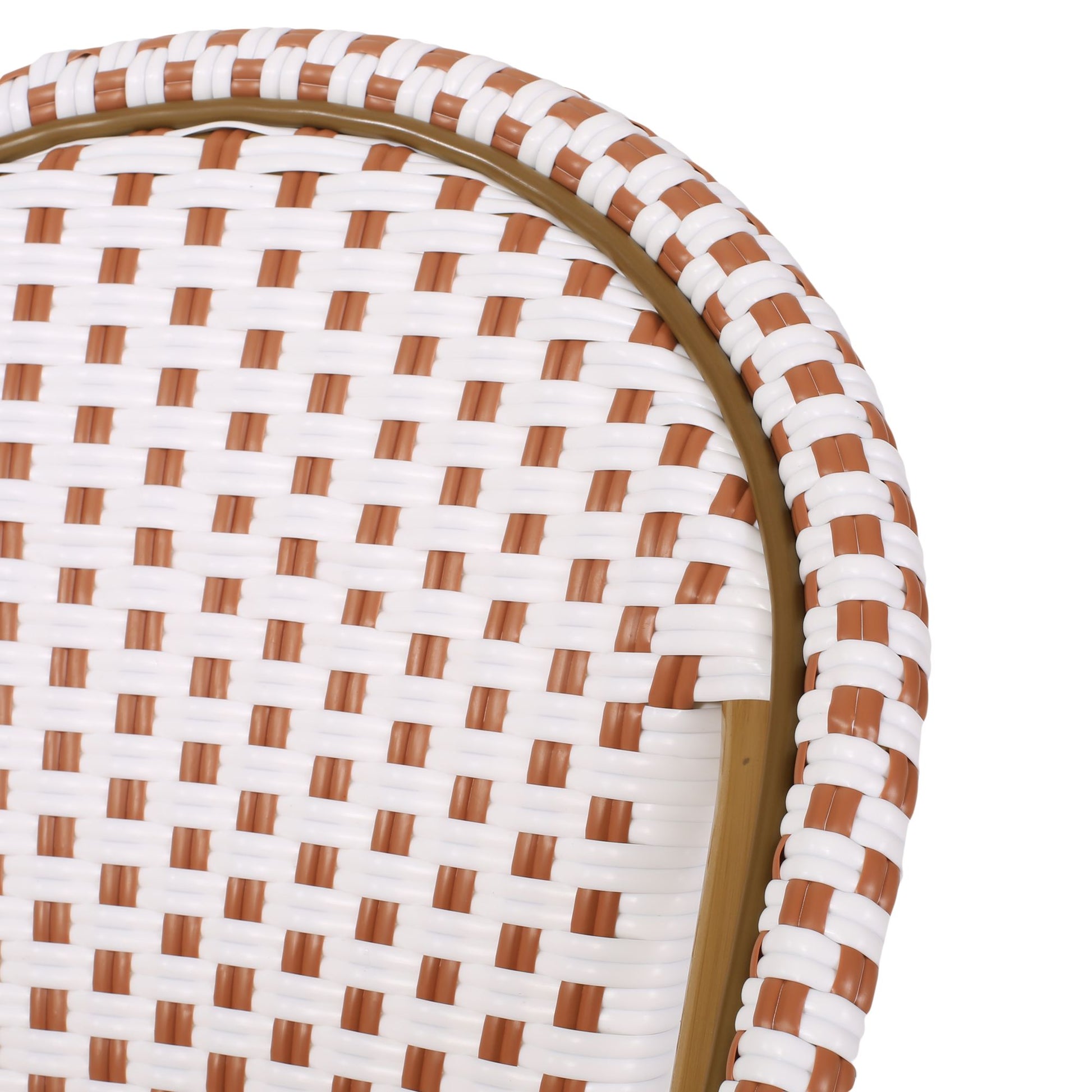 Outdoor PE Ratten and Aluminum French Bistro Chairs, Set of 2, Rusted Red & White, Bamboo Print Finish image 13