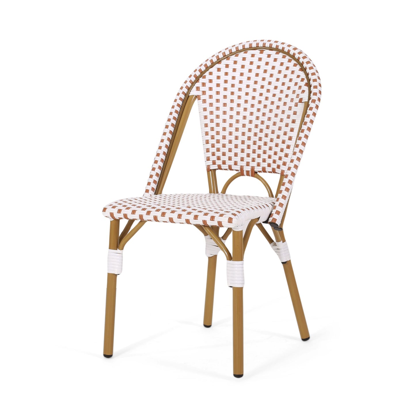 Outdoor PE Ratten and Aluminum French Bistro Chairs, Set of 2, Rusted Red & White, Bamboo Print Finish image 7