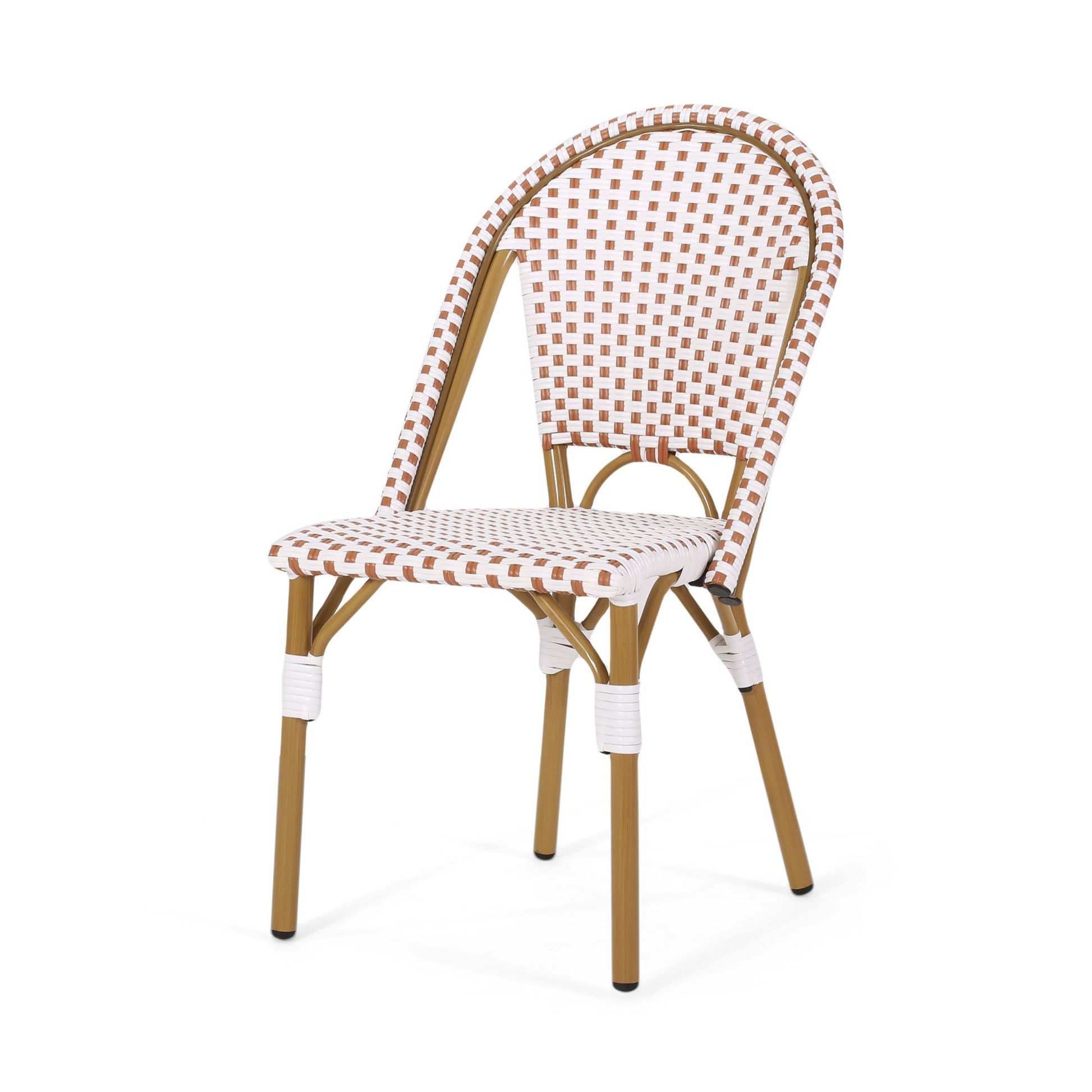 Outdoor PE Ratten and Aluminum French Bistro Chairs, Set of 2, Rusted Red & White, Bamboo Print Finish image 7