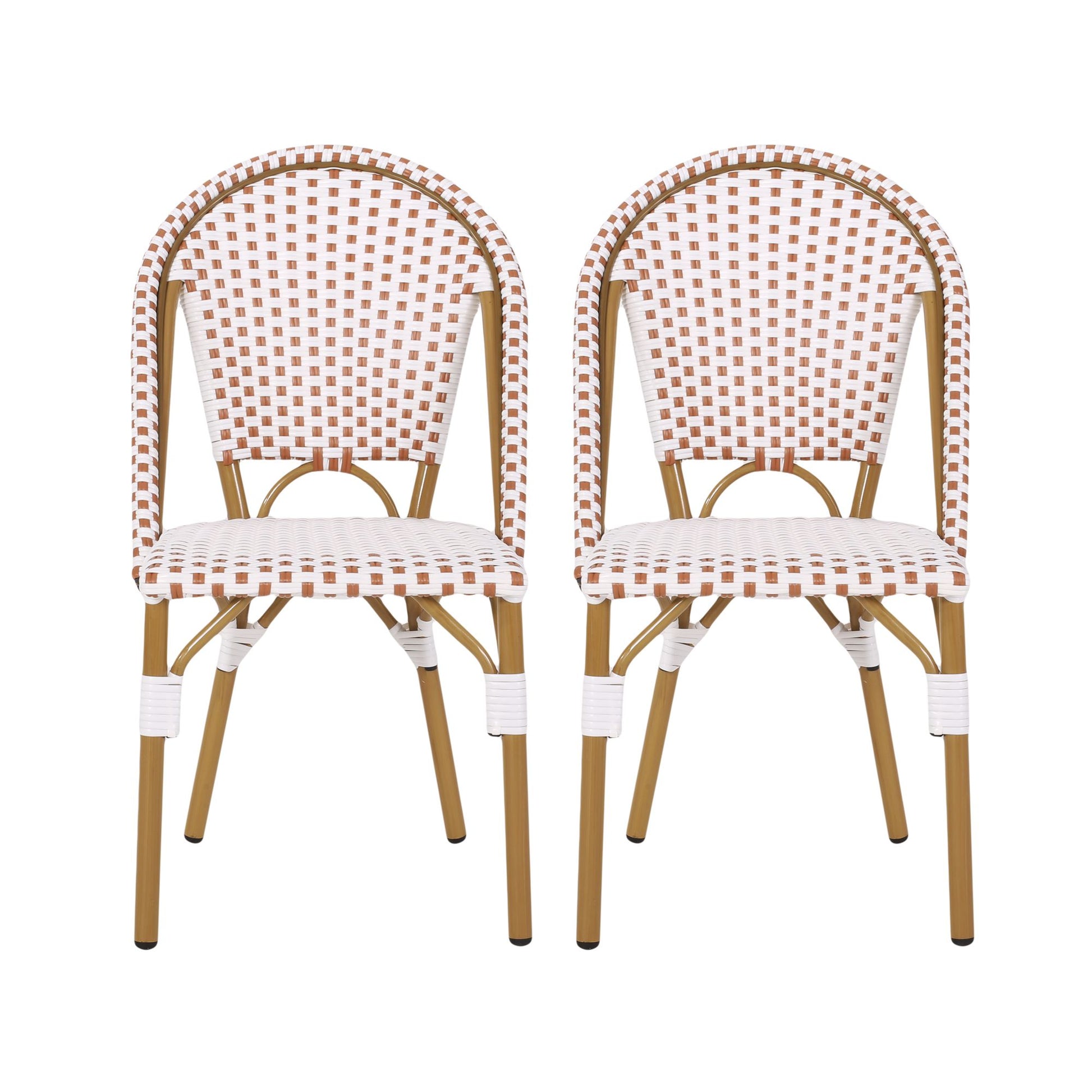 Outdoor PE Ratten and Aluminum French Bistro Chairs, Set of 2, Rusted Red & White, Bamboo Print Finish image 2