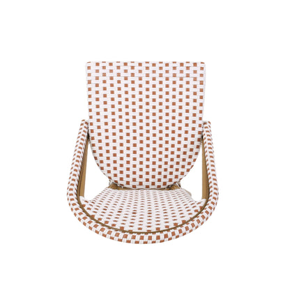 Outdoor PE Ratten and Aluminum French Bistro Chairs, Set of 2, Rusted Red & White, Bamboo Print Finish image 10