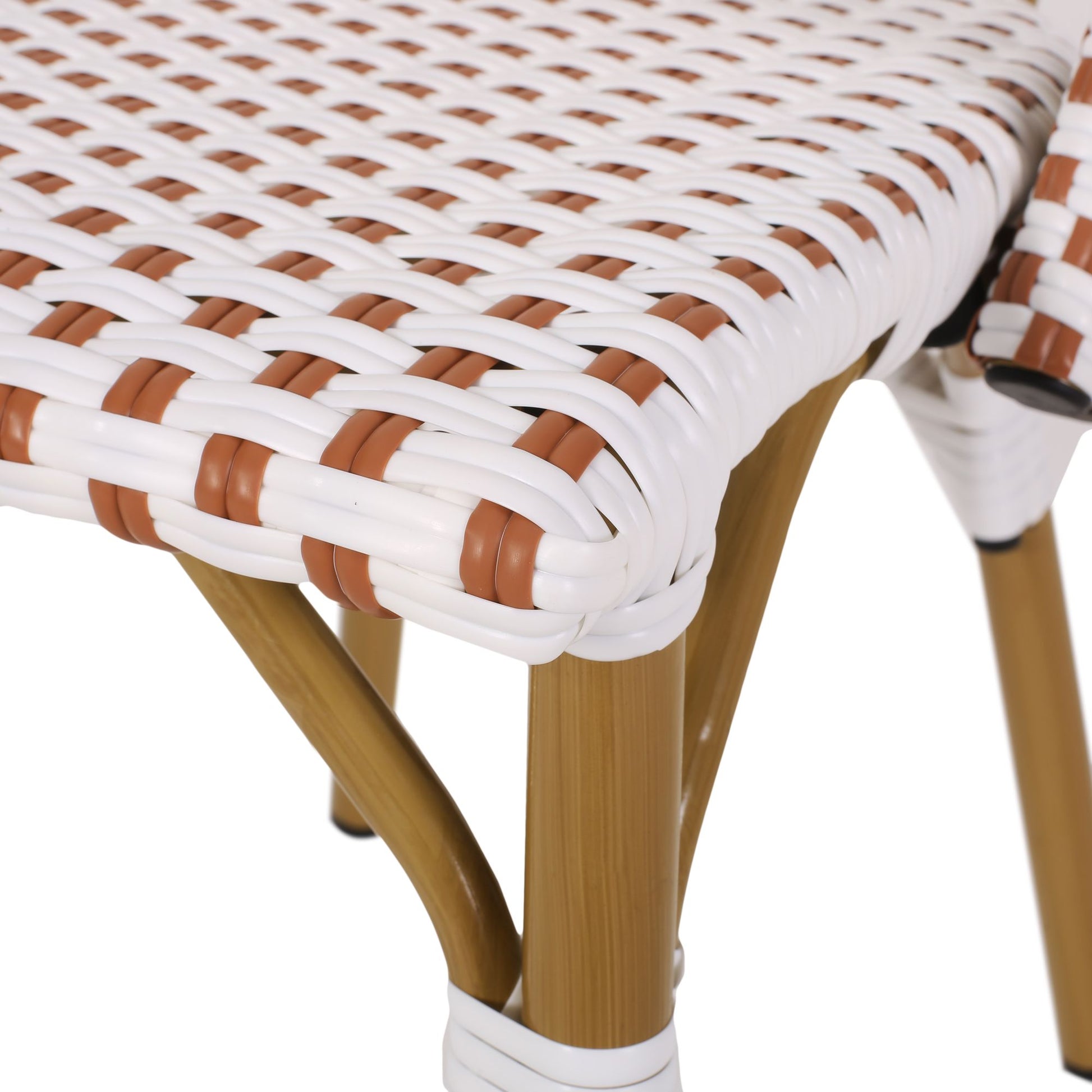 Outdoor PE Ratten and Aluminum French Bistro Chairs, Set of 2, Rusted Red & White, Bamboo Print Finish image 14