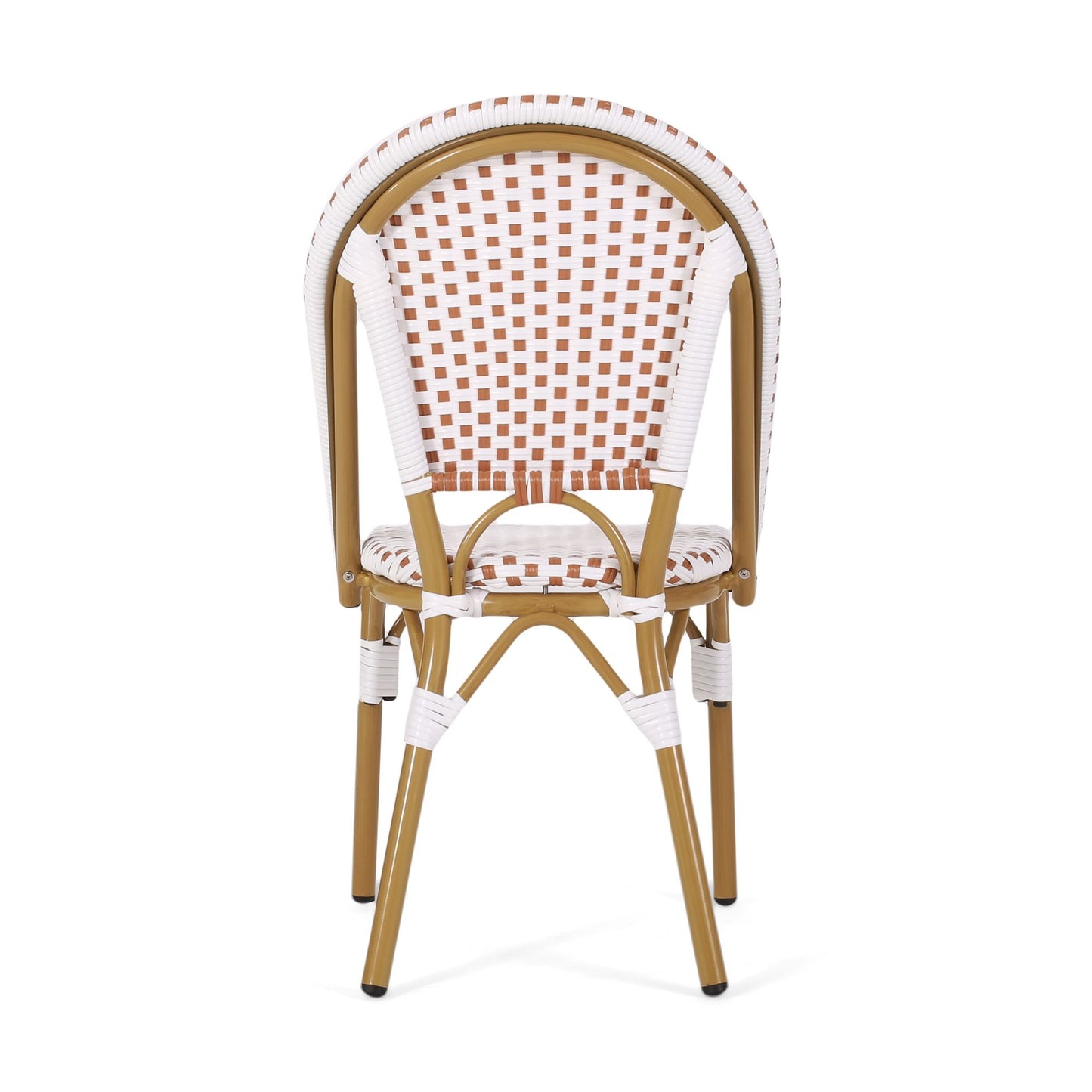 Outdoor PE Ratten and Aluminum French Bistro Chairs, Set of 2, Rusted Red & White, Bamboo Print Finish image 11