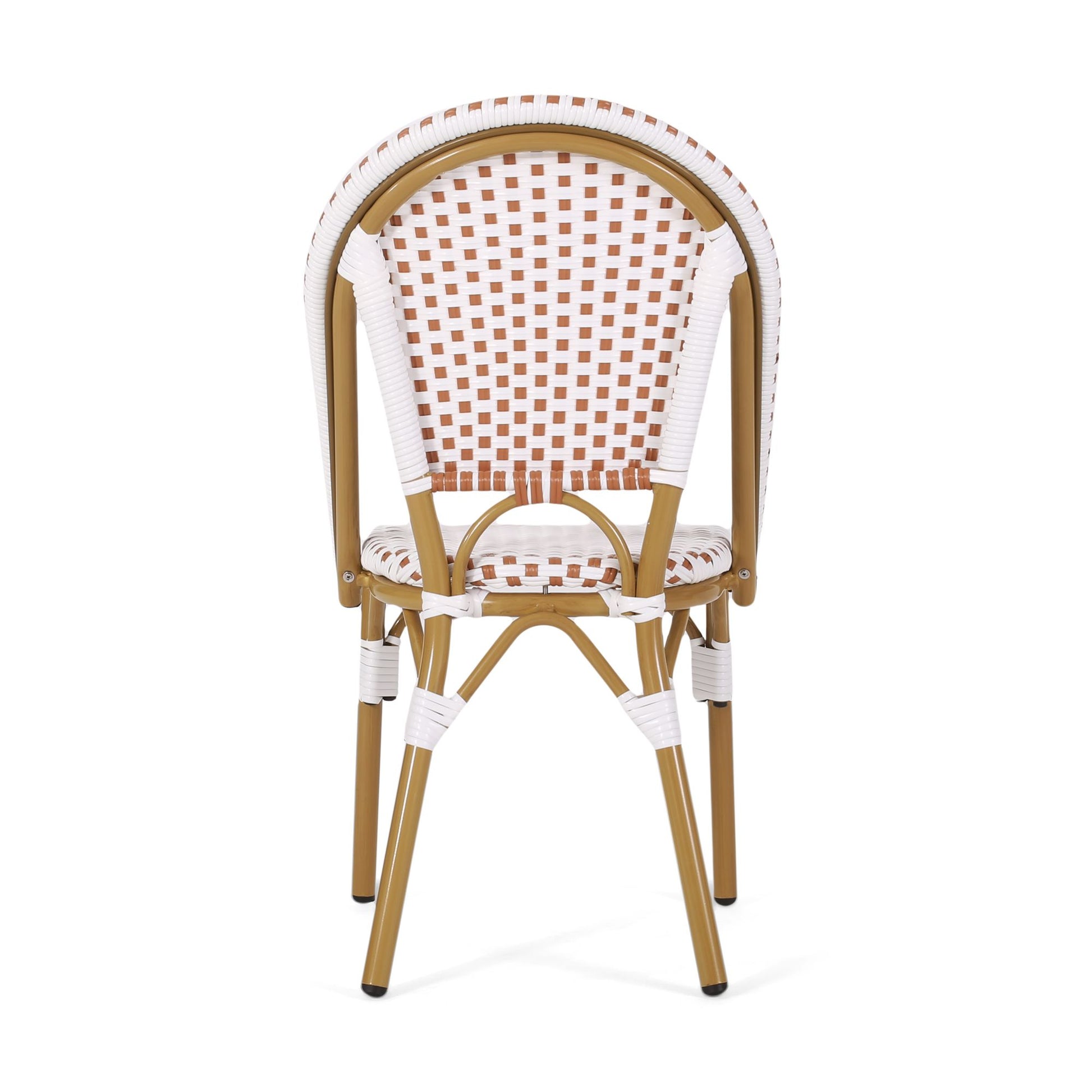 Outdoor PE Ratten and Aluminum French Bistro Chairs, Set of 2, Rusted Red & White, Bamboo Print Finish image 11