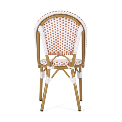 Outdoor PE Ratten and Aluminum French Bistro Chairs, Set of 2, Rusted Red & White, Bamboo Print Finish image 11