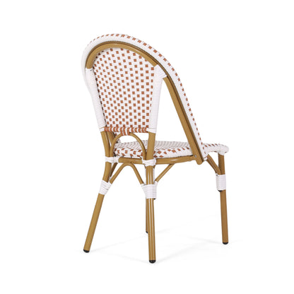 Outdoor PE Ratten and Aluminum French Bistro Chairs, Set of 2, Rusted Red & White, Bamboo Print Finish image 8