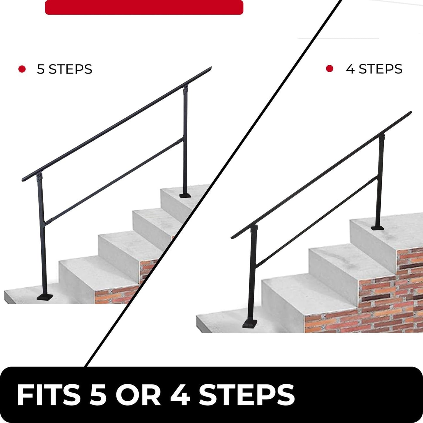 Outdoor Stair Railing,Black Exterior Handrail Adjustable from 0 to 60 Degrees Black Cast Iron Handrails for Outdoor Ramp image 12