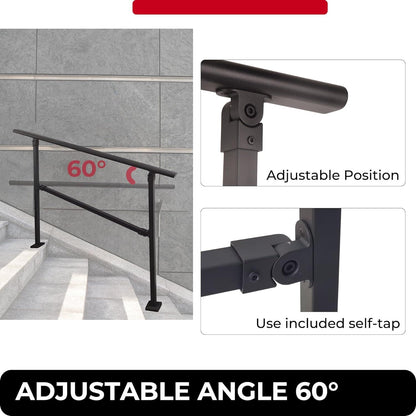 Outdoor Stair Railing,Black Exterior Handrail Adjustable from 0 to 60 Degrees Black Cast Iron Handrails for Outdoor Ramp image 13