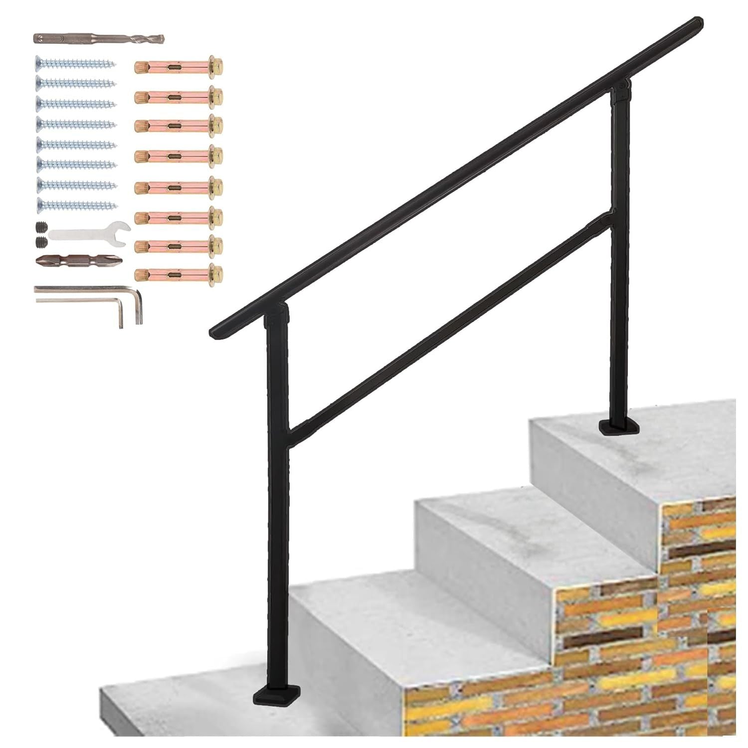 Outdoor Stair Railing,Black Exterior Handrail Adjustable from 0 to 60 Degrees Black Cast Iron Handrails for Outdoor Ramp image 6