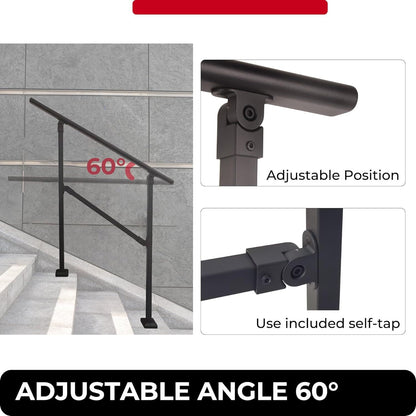 Outdoor Stair Railing,Black Exterior Handrail Adjustable from 0 to 60 Degrees Black Cast Iron Handrails for Outdoor Ramp image 3