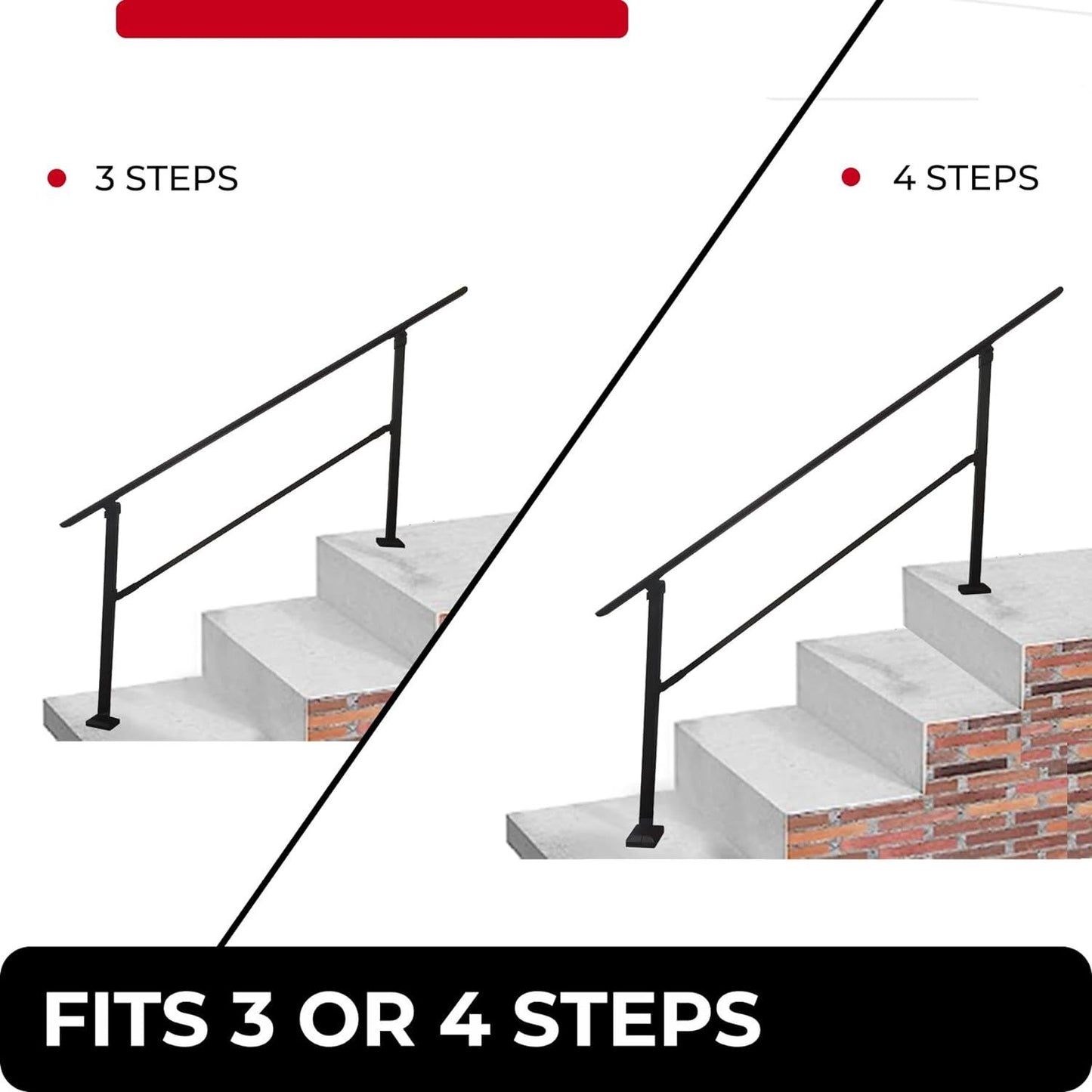Outdoor Stair Railing,Black Exterior Handrail Adjustable from 0 to 60 Degrees Black Cast Iron Handrails for Outdoor Ramp image 7