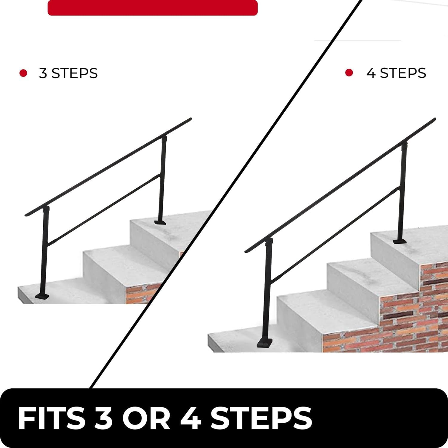 Outdoor Stair Railing,Black Exterior Handrail Adjustable from 0 to 60 Degrees Black Cast Iron Handrails for Outdoor Ramp image 7