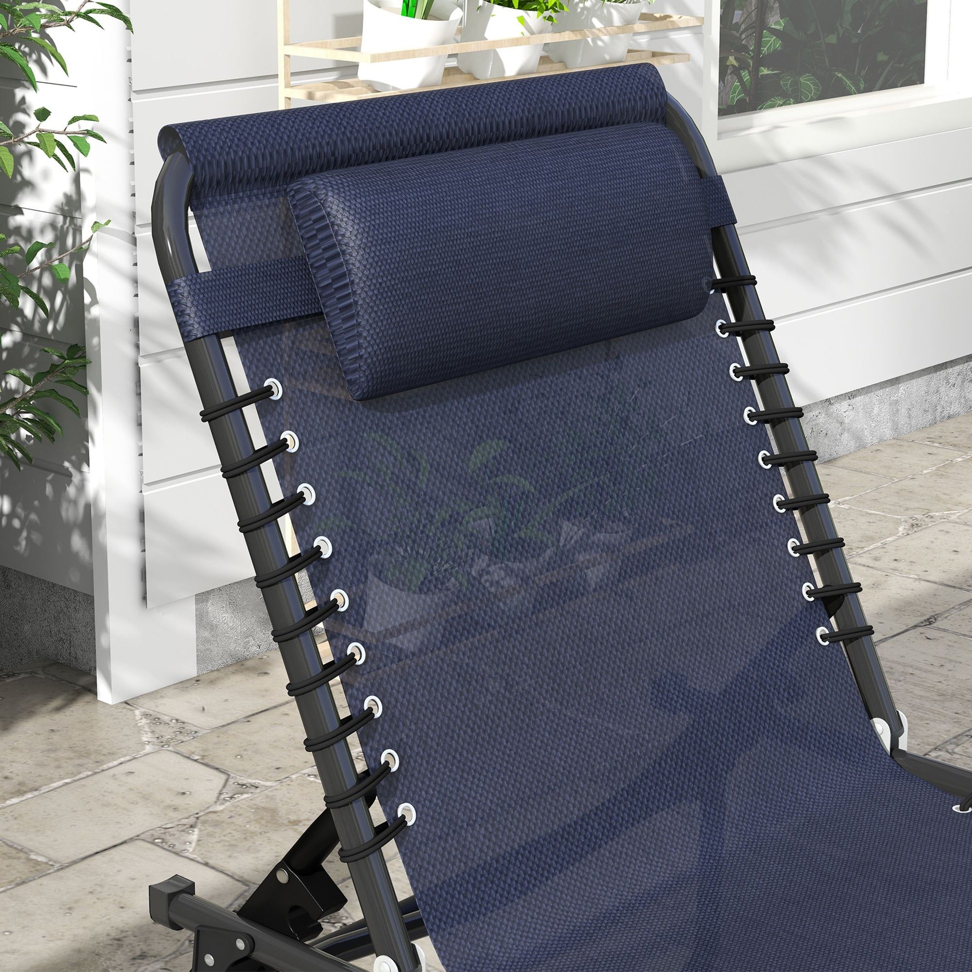 Outsunny Folding Chaise Lounge Pool Chair Set of 2, Patio Sun Tanning Chair, Outdoor Lounge Chair w/ Reclining Back, Pil image 8