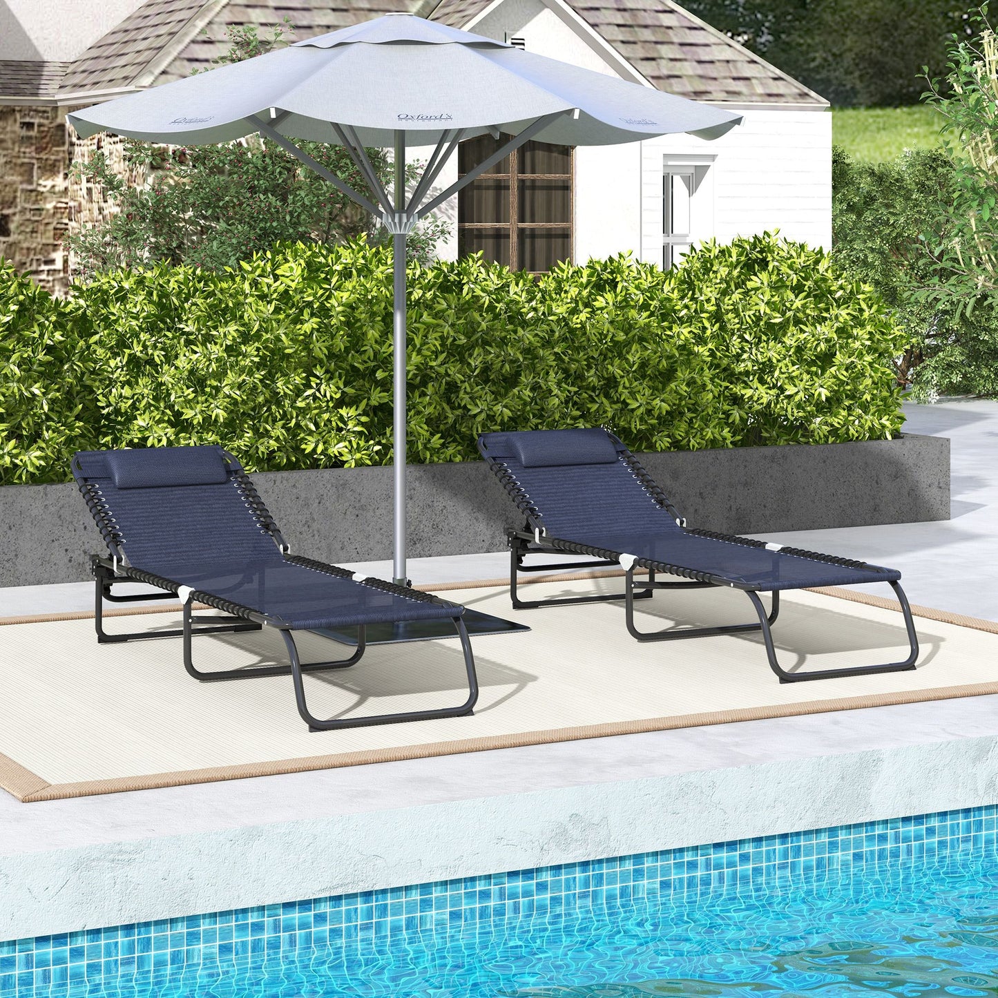 Outsunny Folding Chaise Lounge Pool Chair Set of 2, Patio Sun Tanning Chair, Outdoor Lounge Chair w/ Reclining Back, Pil image 7