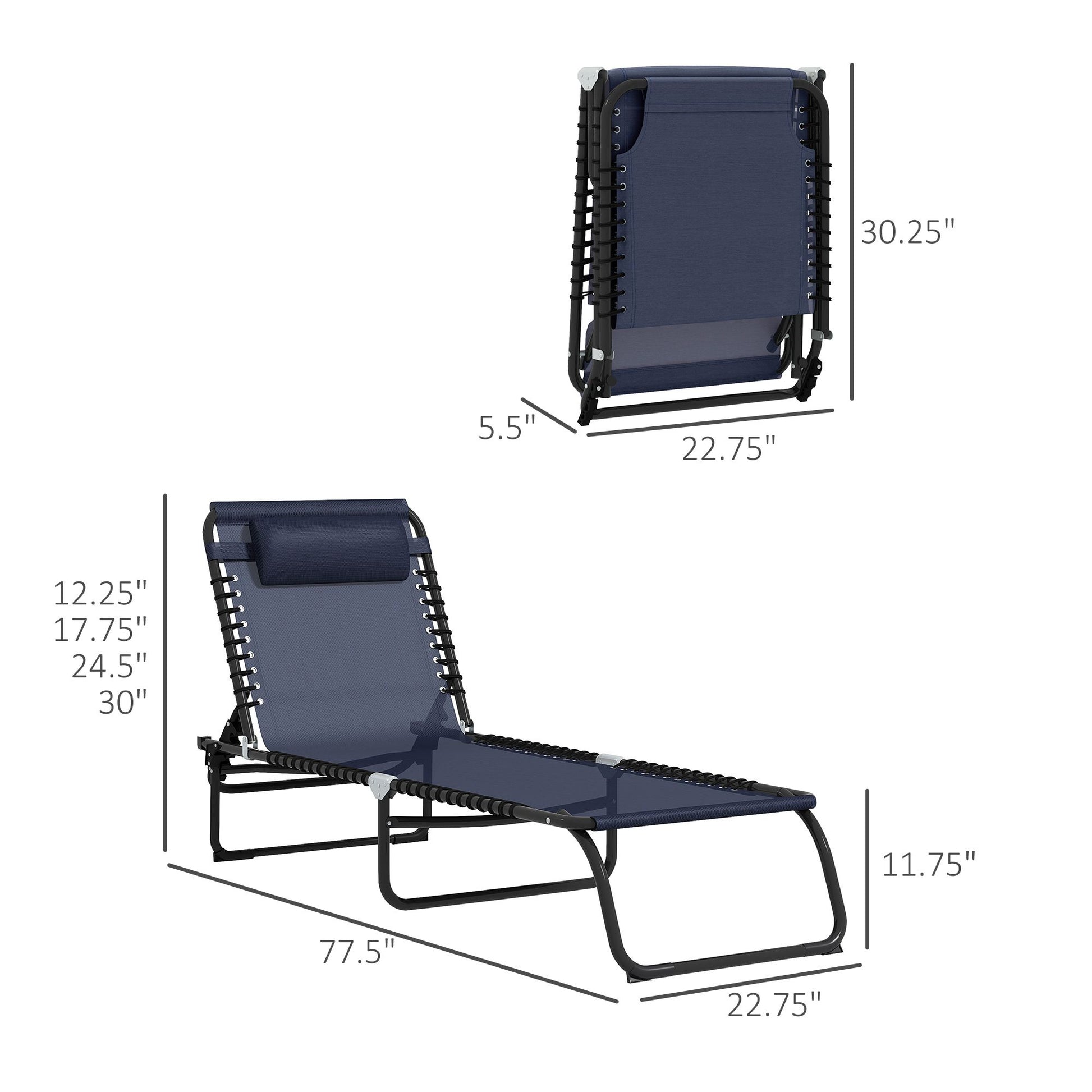 Outsunny Folding Chaise Lounge Pool Chair Set of 2, Patio Sun Tanning Chair, Outdoor Lounge Chair w/ Reclining Back, Pil image 3