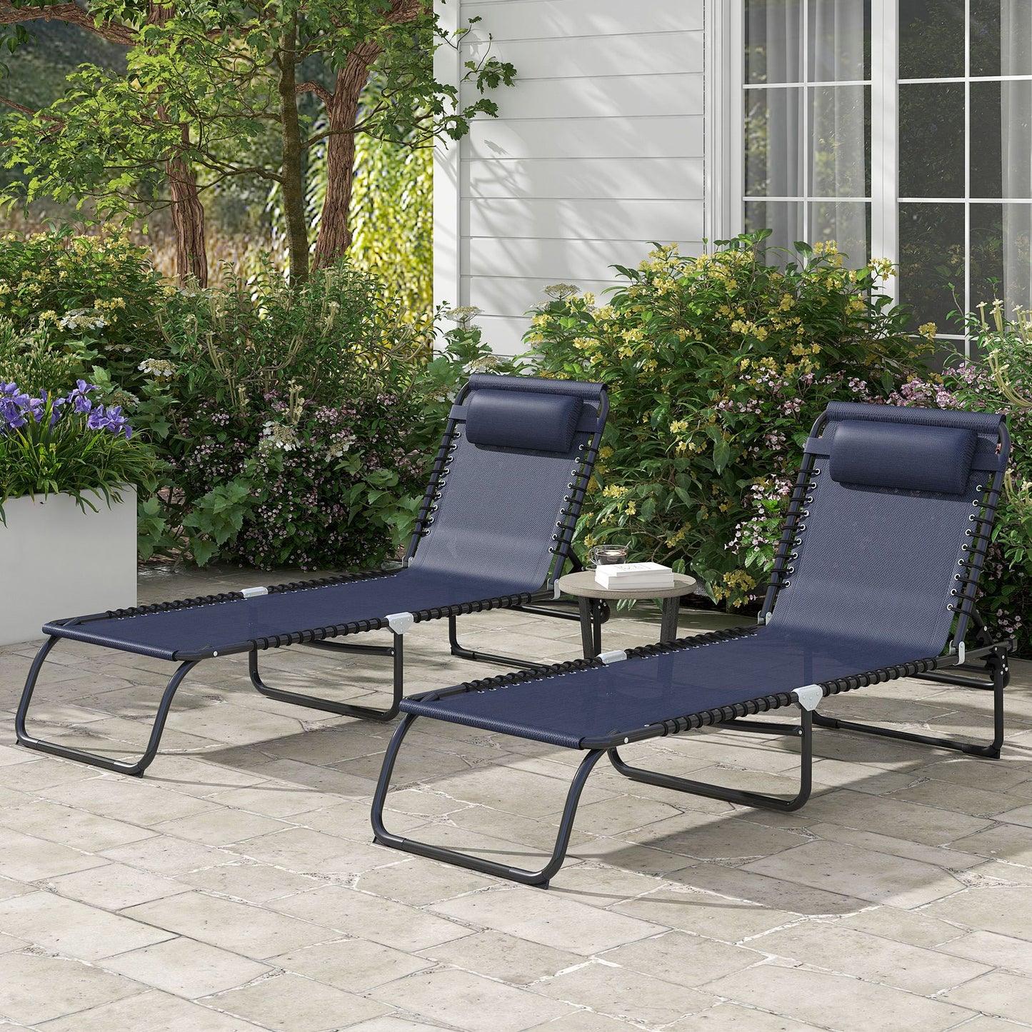 Outsunny Folding Chaise Lounge Pool Chair Set of 2, Patio Sun Tanning Chair, Outdoor Lounge Chair w/ Reclining Back, Pil image 2