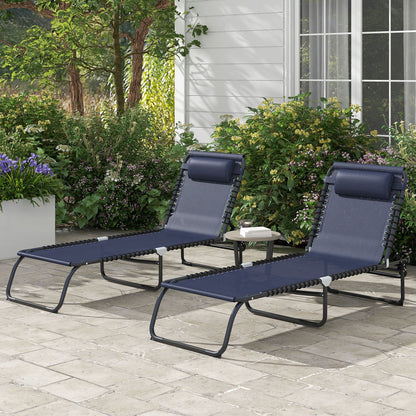 Outsunny Folding Chaise Lounge Pool Chair Set of 2, Patio Sun Tanning Chair, Outdoor Lounge Chair w/ Reclining Back, Pil image 2