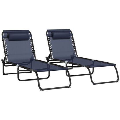 Outsunny Folding Chaise Lounge Pool Chair Set of 2, Patio Sun Tanning Chair, Outdoor Lounge Chair w/ Reclining Back, Pil image 1