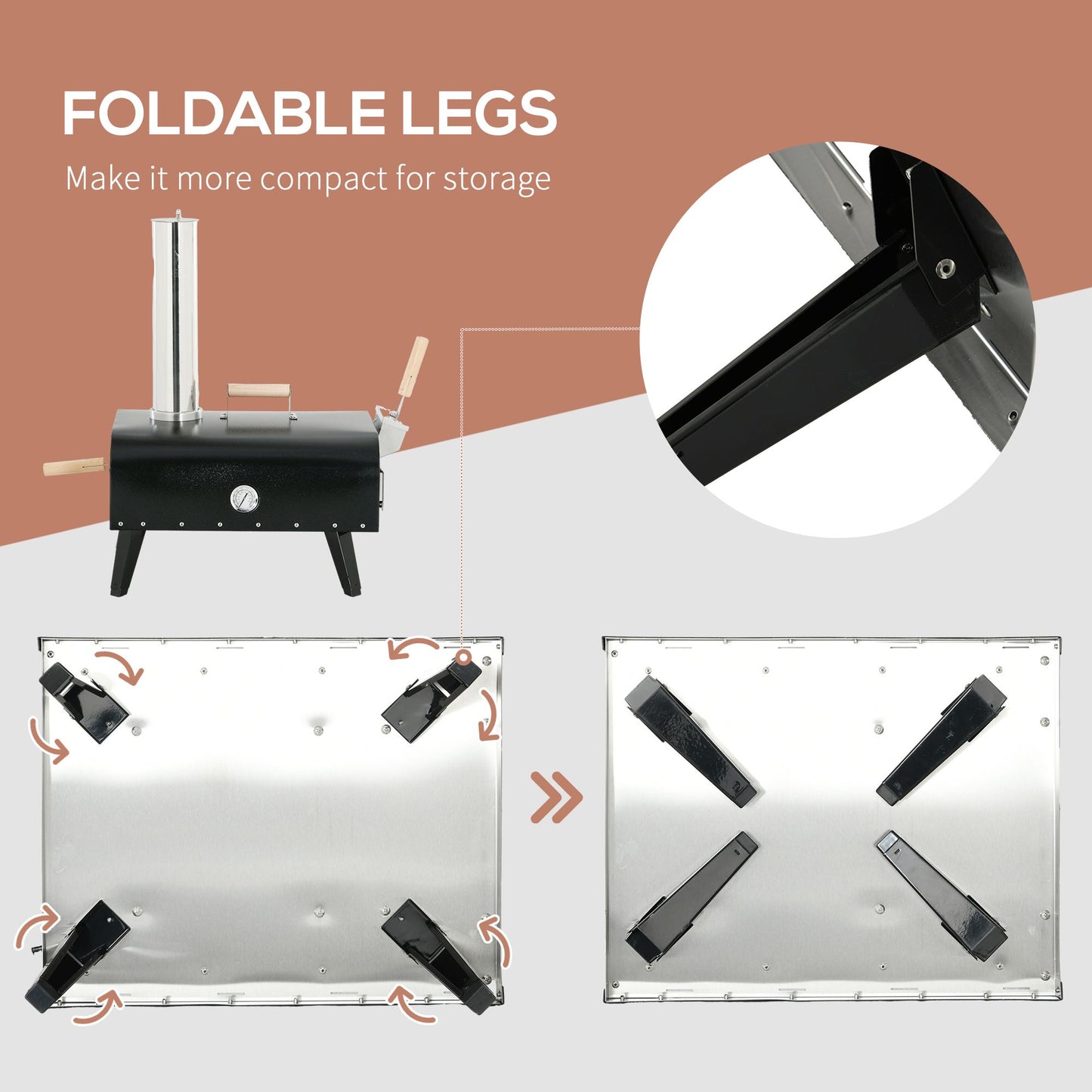 Outsunny Outdoor Pizza Oven with 12" Stone, Peel and Cover, Portable Pellet Wood Fired Pizza Maker with Foldable Legs, S image 6