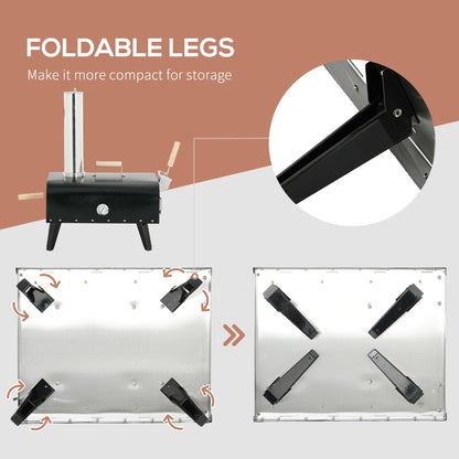 Outsunny Outdoor Pizza Oven with 12" Stone, Peel and Cover, Portable Pellet Wood Fired Pizza Maker with Foldable Legs, S image 6