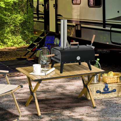 Outsunny Outdoor Pizza Oven with 12" Stone, Peel and Cover, Portable Pellet Wood Fired Pizza Maker with Foldable Legs, S image 2