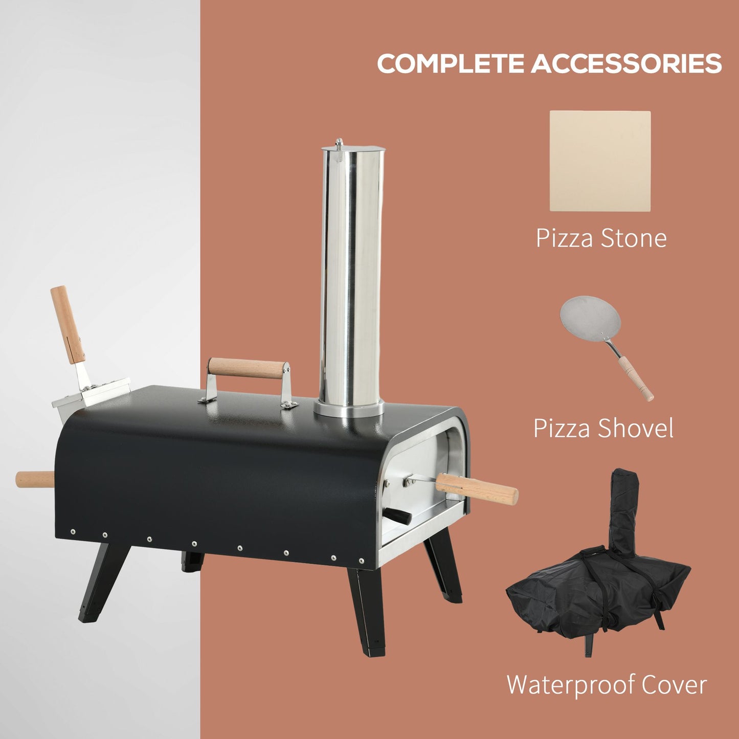 Outsunny Outdoor Pizza Oven with 12" Stone, Peel and Cover, Portable Pellet Wood Fired Pizza Maker with Foldable Legs, S image 7
