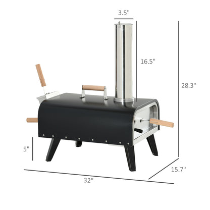 Outsunny Outdoor Pizza Oven with 12" Stone, Peel and Cover, Portable Pellet Wood Fired Pizza Maker with Foldable Legs, S image 3