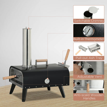 Outsunny Outdoor Pizza Oven with 12" Stone, Peel and Cover, Portable Pellet Wood Fired Pizza Maker with Foldable Legs, S image 5