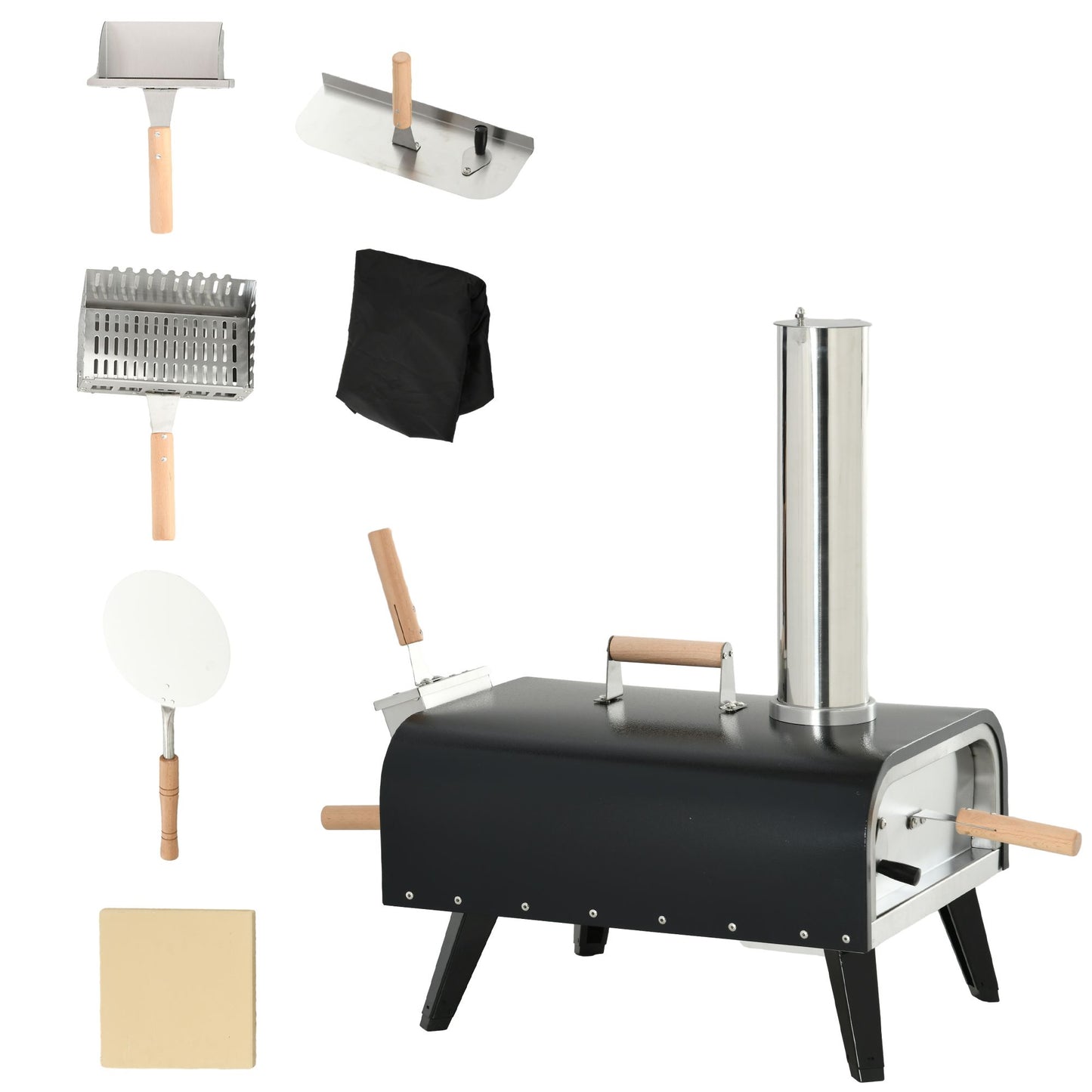 Outsunny Outdoor Pizza Oven with 12" Stone, Peel and Cover, Portable Pellet Wood Fired Pizza Maker with Foldable Legs, S image 1