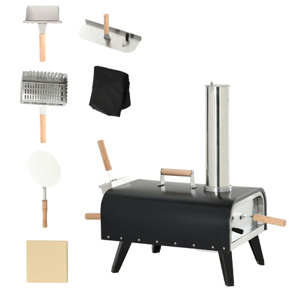 Outsunny Outdoor Pizza Oven with 12" Stone, Peel and Cover, Portable Pellet Wood Fired Pizza Maker with Foldable Legs, S image 1