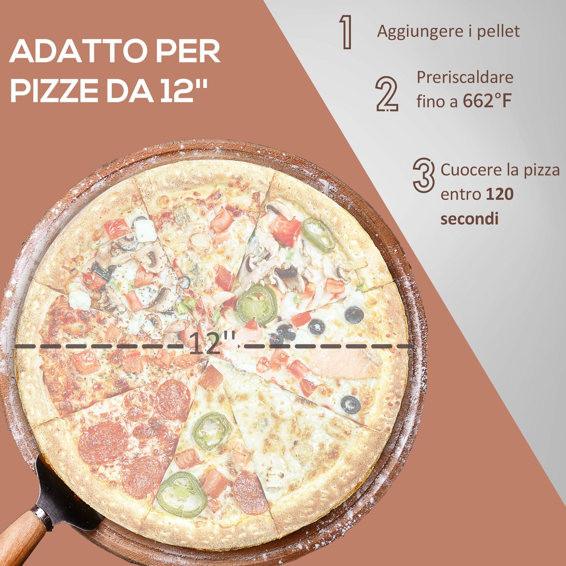 Outsunny Outdoor Pizza Oven with 12" Stone, Peel and Cover, Portable Pellet Wood Fired Pizza Maker with Foldable Legs, S image 4