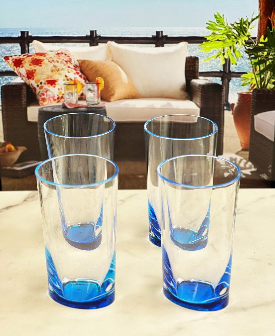 Oval Halo Acrylic Glasses Drinking Set of 4 Hi Ball (15oz), Plastic Drinking Glasses, BPA Free Cocktail Glasses, Drinkwa image 4