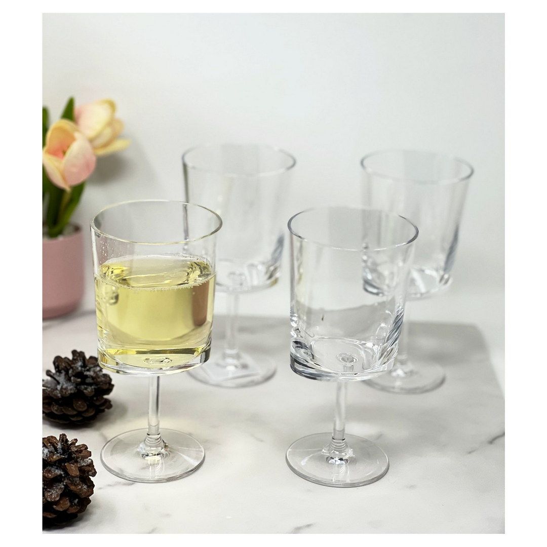 Oval Halo Plastic Wine Glasses Set of 4 (12oz), BPA Free Acrylic Wine Glass Set, Unbreakable Red Wine Glasses, White Win image 1