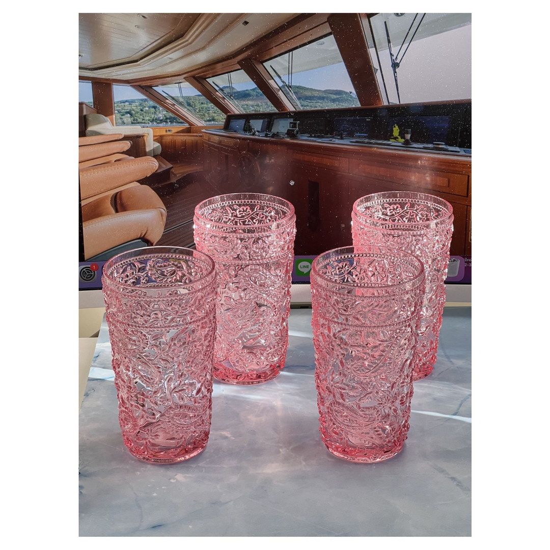Paisley Acrylic Glasses Drinking Set of 4 Hi Ball (17oz), Plastic Drinking Glasses, BPA Free Cocktail Glasses, Drinkware image 3