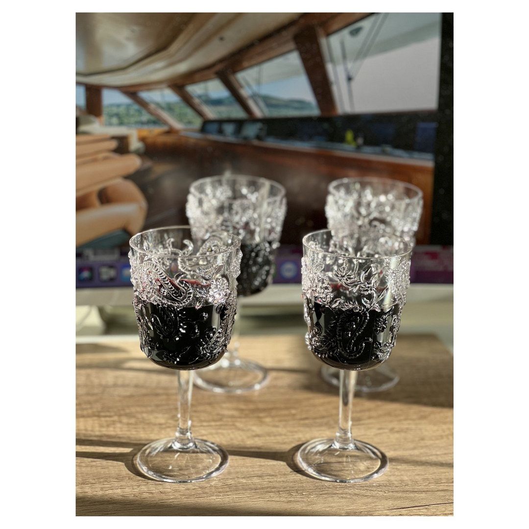Paisley Plastic Wine Glasses Set of 4 (13oz), BPA Free Acrylic Wine Glass Set, Unbreakable Red Wine Glasses, White Wine  image 4